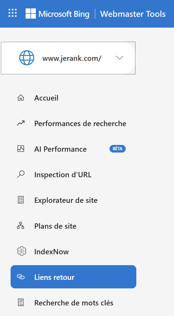 bing webmaster tool - liens retours