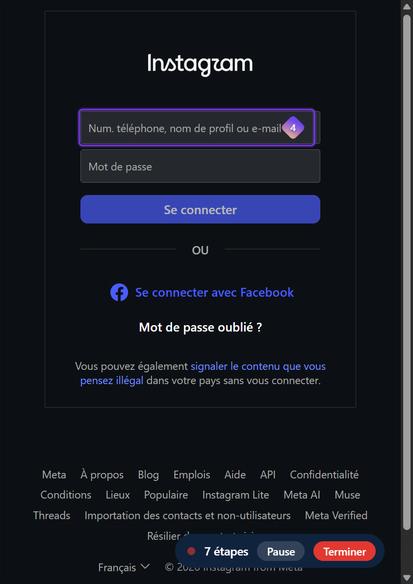 Saisissez vos informations de connexion dans le champ « Num. téléphone, nom de profil ou e-mail »