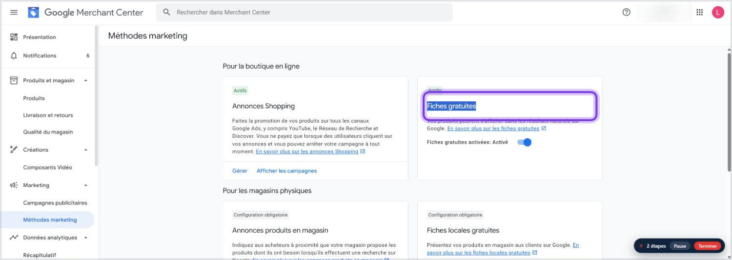 Activez « Fiches gratuites »