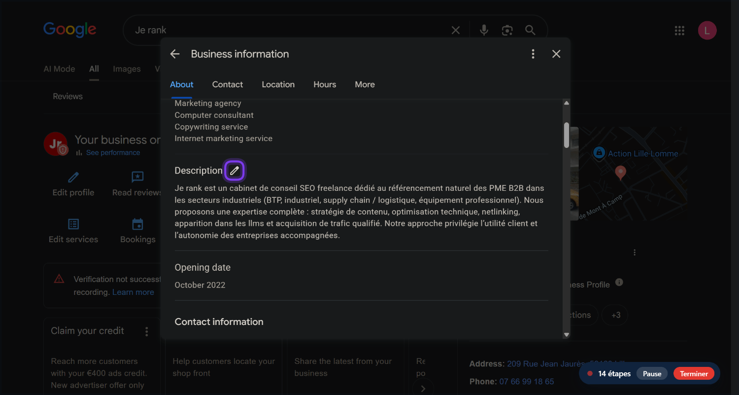 Cliquez sur « Edit Description »